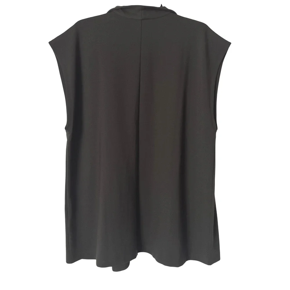 Eileen Fisher High Collar Long Vest Women L Woodland Green Quiet Luxury